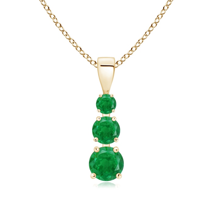 5mm AA Graduated Round Emerald Three Stone Pendant in Yellow Gold 