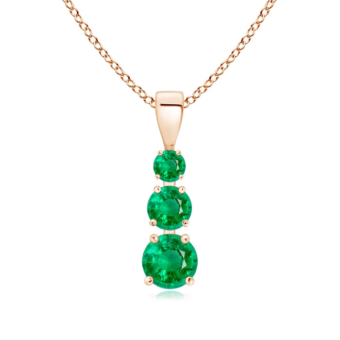 5mm AAA Graduated Round Emerald Three Stone Pendant in Rose Gold 