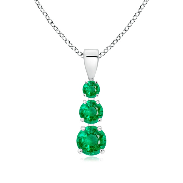 5mm AAA Graduated Round Emerald Three Stone Pendant in White Gold 