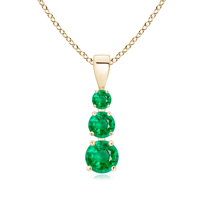 5mm AAA Graduated Round Emerald Three Stone Pendant in Yellow Gold 