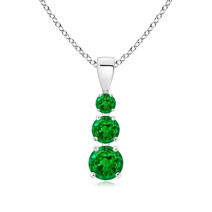 5mm AAAA Graduated Round Emerald Three Stone Pendant in P950 Platinum