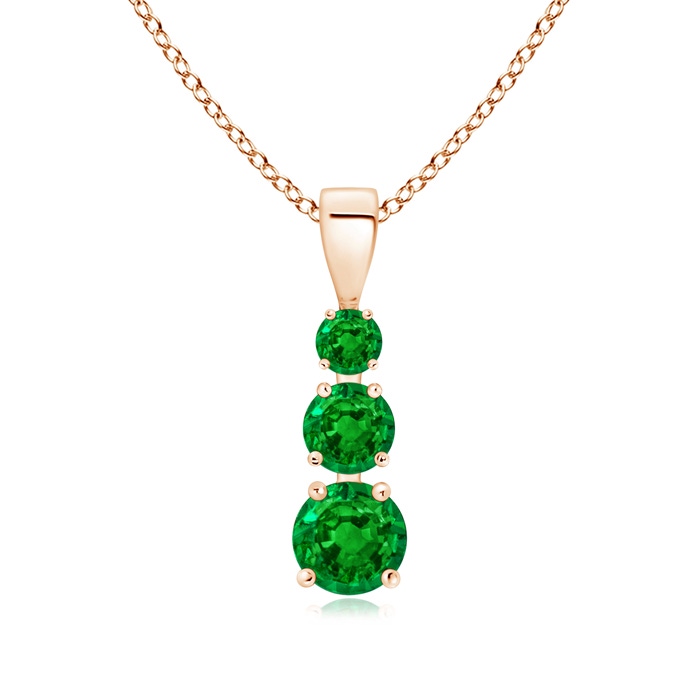 5mm Lab-Grown Graduated Round Emerald Three Stone Pendant in Rose Gold