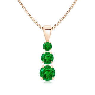 5mm AAAA Graduated Round Emerald Three Stone Pendant in Rose Gold