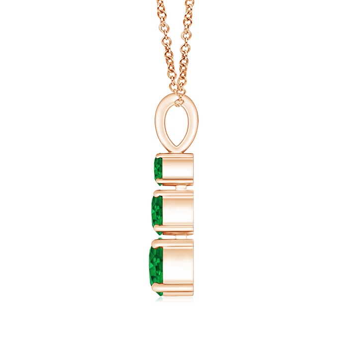 5mm AAAA Graduated Round Emerald Three Stone Pendant in Rose Gold product image