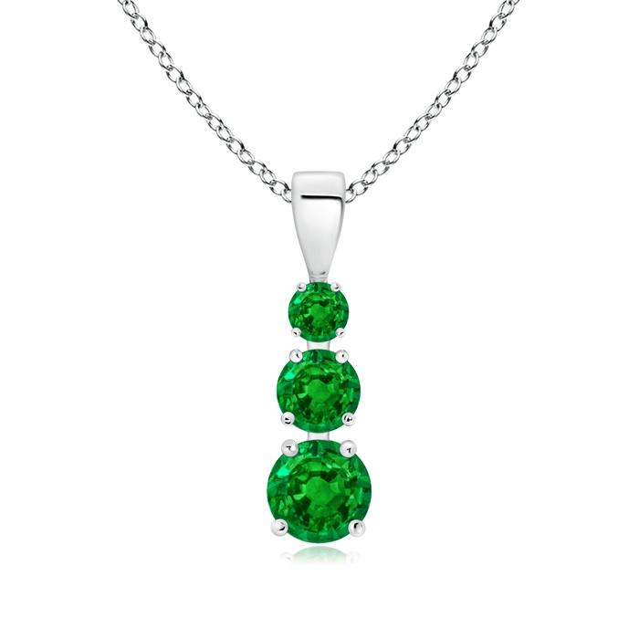 5mm AAAA Graduated Round Emerald Three Stone Pendant in White Gold