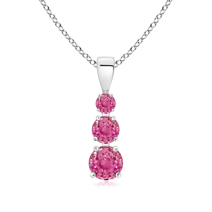 5mm AAA Graduated Round Pink Sapphire Three Stone Pendant in White Gold
