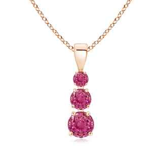 5mm AAAA Graduated Round Pink Sapphire Three Stone Pendant in Rose Gold