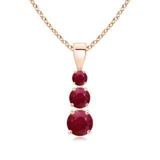 5mm A Graduated Round Ruby Three Stone Pendant in 9K Rose Gold