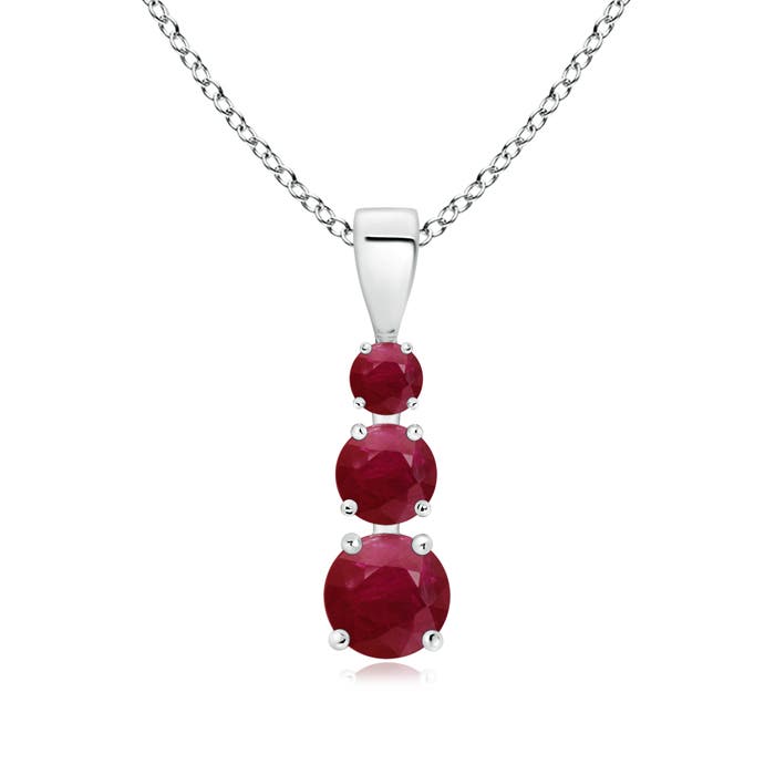 5mm A Graduated Round Ruby Three Stone Pendant in P950 Platinum