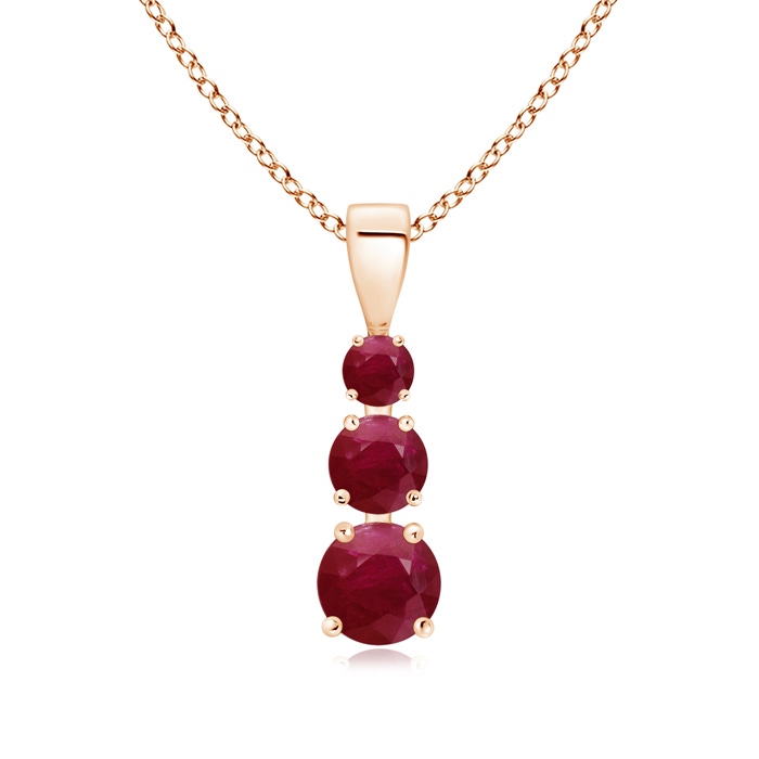 5mm A Graduated Round Ruby Three Stone Pendant in Rose Gold 