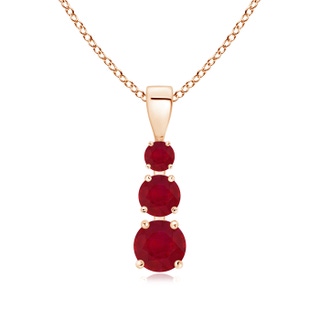 5mm AA Graduated Round Ruby Three Stone Pendant in 9K Rose Gold