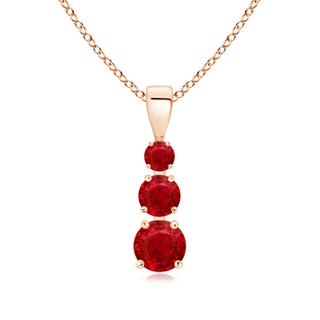 5mm AAA Graduated Round Ruby Three Stone Pendant in 9K Rose Gold