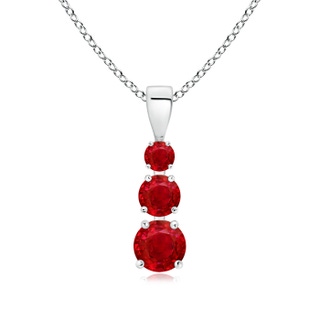 5mm AAA Graduated Round Ruby Three Stone Pendant in White Gold