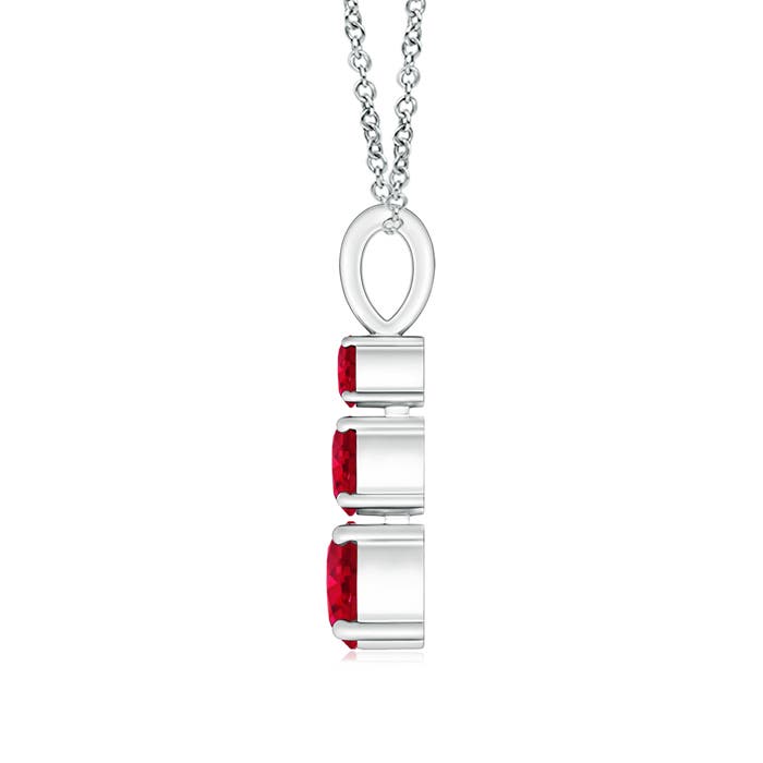 5mm AAA Graduated Round Ruby Three Stone Pendant in White Gold - side 1
