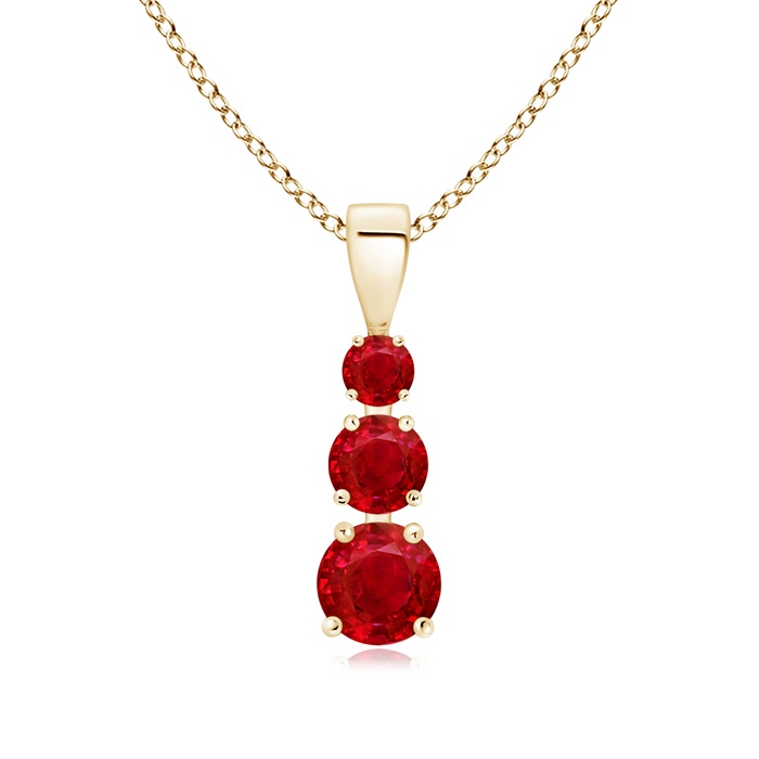 5mm AAA Graduated Round Ruby Three Stone Pendant in Yellow Gold