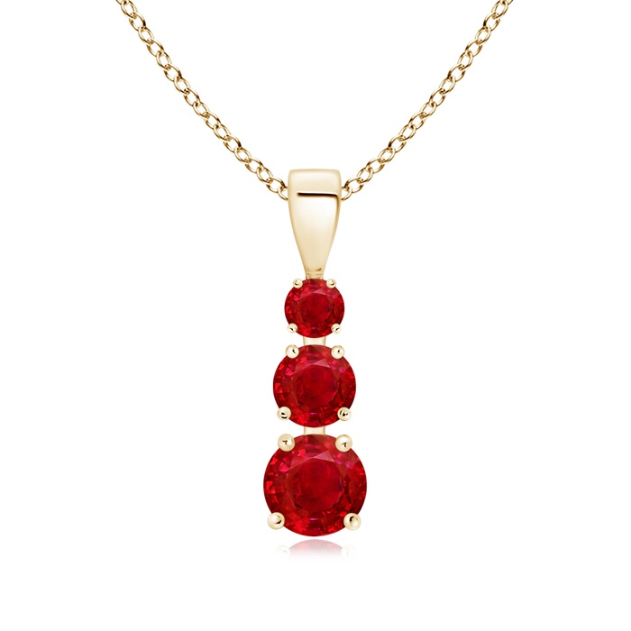 5mm AAA Graduated Round Ruby Three Stone Pendant in Yellow Gold 