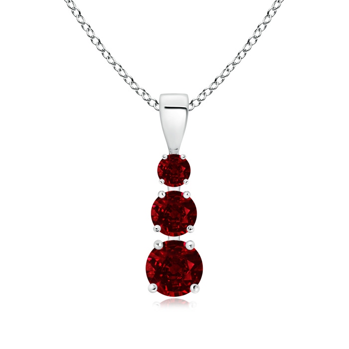 5mm AAAA Graduated Round Ruby Three Stone Pendant in P950 Platinum