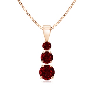 5mm AAAA Graduated Round Ruby Three Stone Pendant in Rose Gold