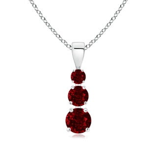 5mm AAAA Graduated Round Ruby Three Stone Pendant in White Gold