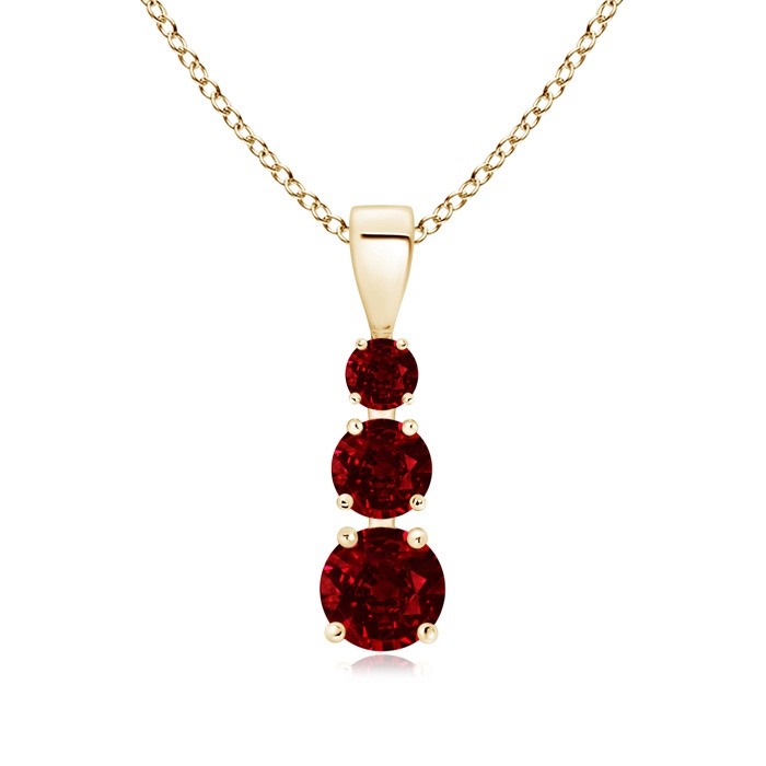 5mm AAAA Graduated Round Ruby Three Stone Pendant in Yellow Gold