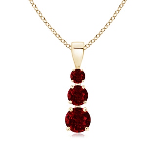 5mm AAAA Graduated Round Ruby Three Stone Pendant in Yellow Gold