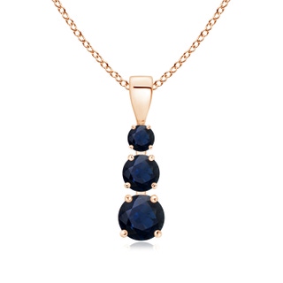 5mm A Graduated Round Blue Sapphire Three Stone Pendant in 9K Rose Gold