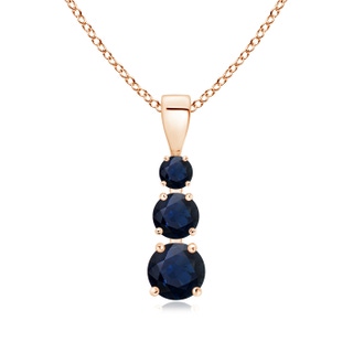 5mm A Graduated Round Blue Sapphire Three Stone Pendant in Rose Gold