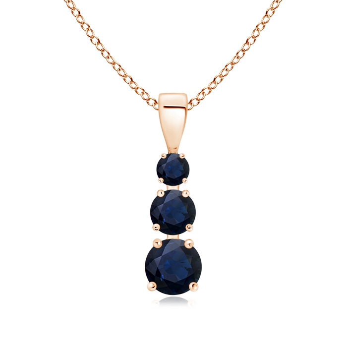 5mm A Graduated Round Blue Sapphire Three Stone Pendant in Rose Gold 