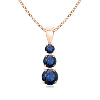 5mm AA Graduated Round Blue Sapphire Three Stone Pendant in Rose Gold