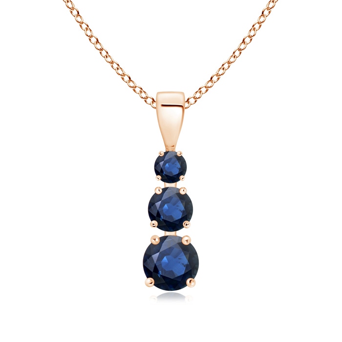 5mm AA Graduated Round Blue Sapphire Three Stone Pendant in Rose Gold 