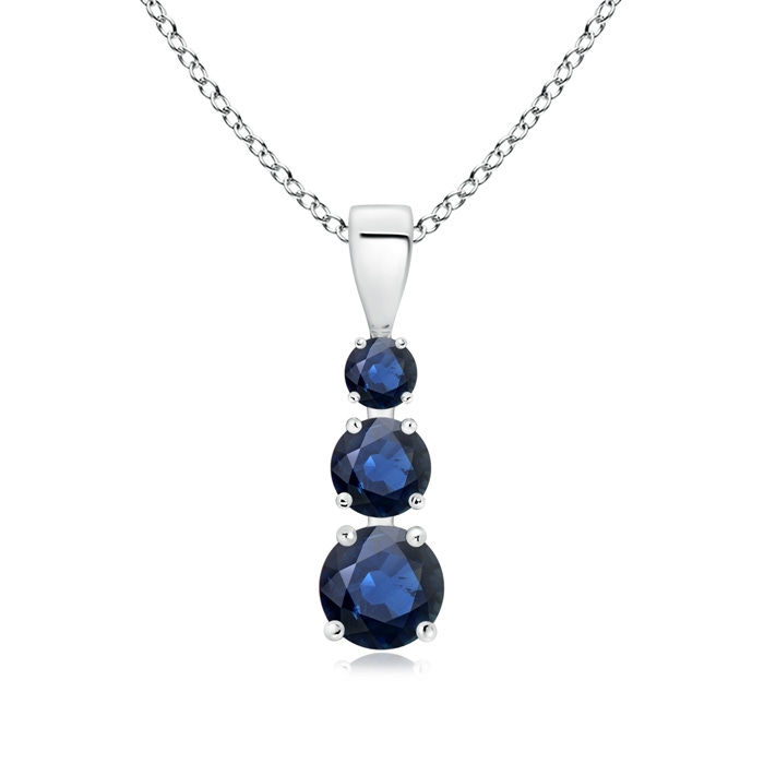 5mm AA Graduated Round Blue Sapphire Three Stone Pendant in White Gold 