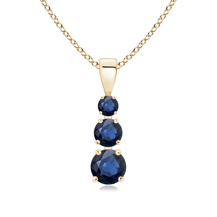 5mm AA Graduated Round Blue Sapphire Three Stone Pendant in Yellow Gold 