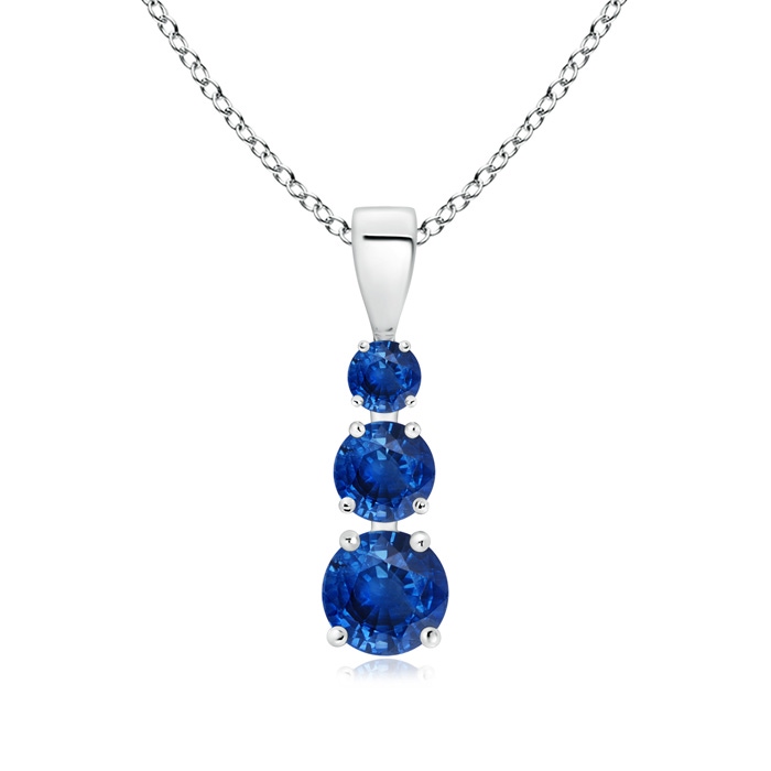 5mm AAA Graduated Round Blue Sapphire Three Stone Pendant in White Gold