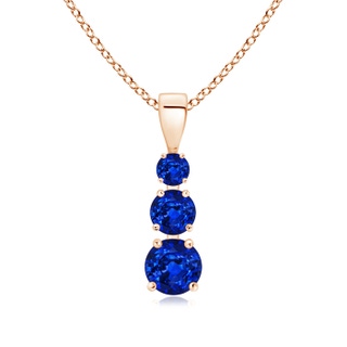 5mm AAAA Graduated Round Blue Sapphire Three Stone Pendant in 9K Rose Gold