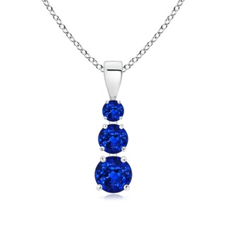 5mm AAAA Graduated Round Blue Sapphire Three Stone Pendant in 9K White Gold