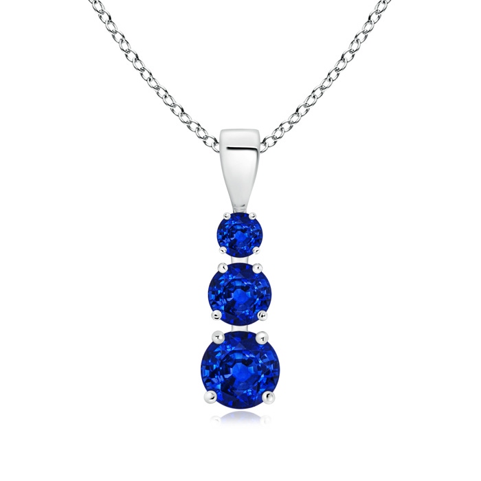 5mm AAAA Graduated Round Blue Sapphire Three Stone Pendant in P950 Platinum