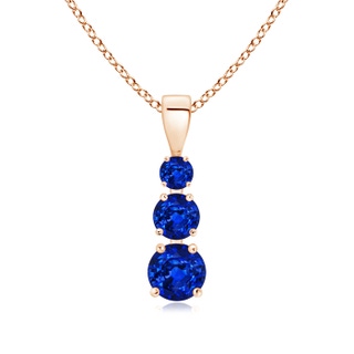 5mm AAAA Graduated Round Blue Sapphire Three Stone Pendant in Rose Gold