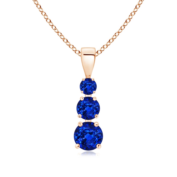 5mm AAAA Graduated Round Blue Sapphire Three Stone Pendant in Rose Gold 