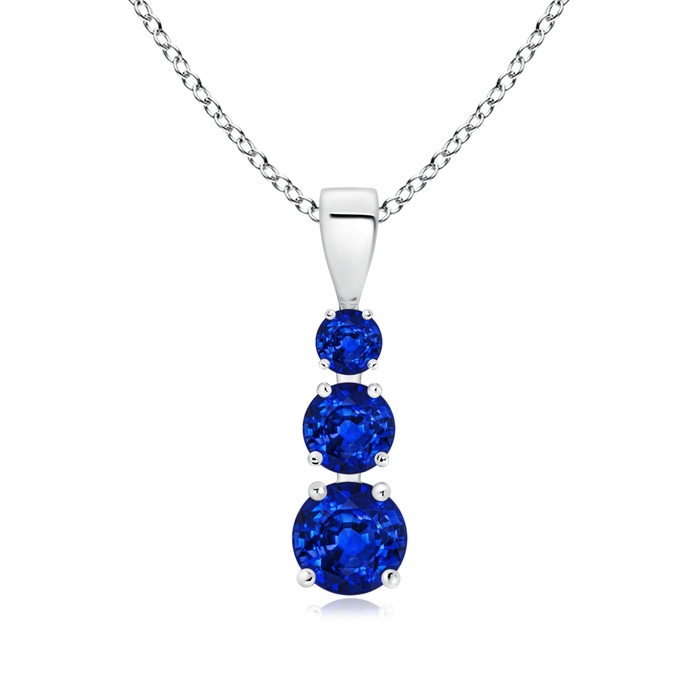 5mm AAAA Graduated Round Blue Sapphire Three Stone Pendant in White Gold