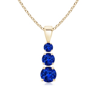 5mm AAAA Graduated Round Blue Sapphire Three Stone Pendant in Yellow Gold