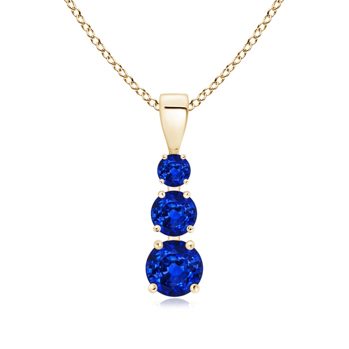 5mm AAAA Graduated Round Blue Sapphire Three Stone Pendant in Yellow Gold 