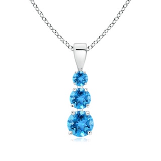 5mm AAA Graduated Round Swiss Blue Topaz Three Stone Pendant in White Gold