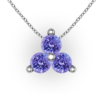 3mm AAA Round Tanzanite Three Stone Pendant in 14k White Gold in White Gold 