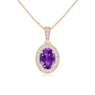 7x5mm AAAA Vintage Style Oval Amethyst Pendant with Diamond Halo in Rose Gold