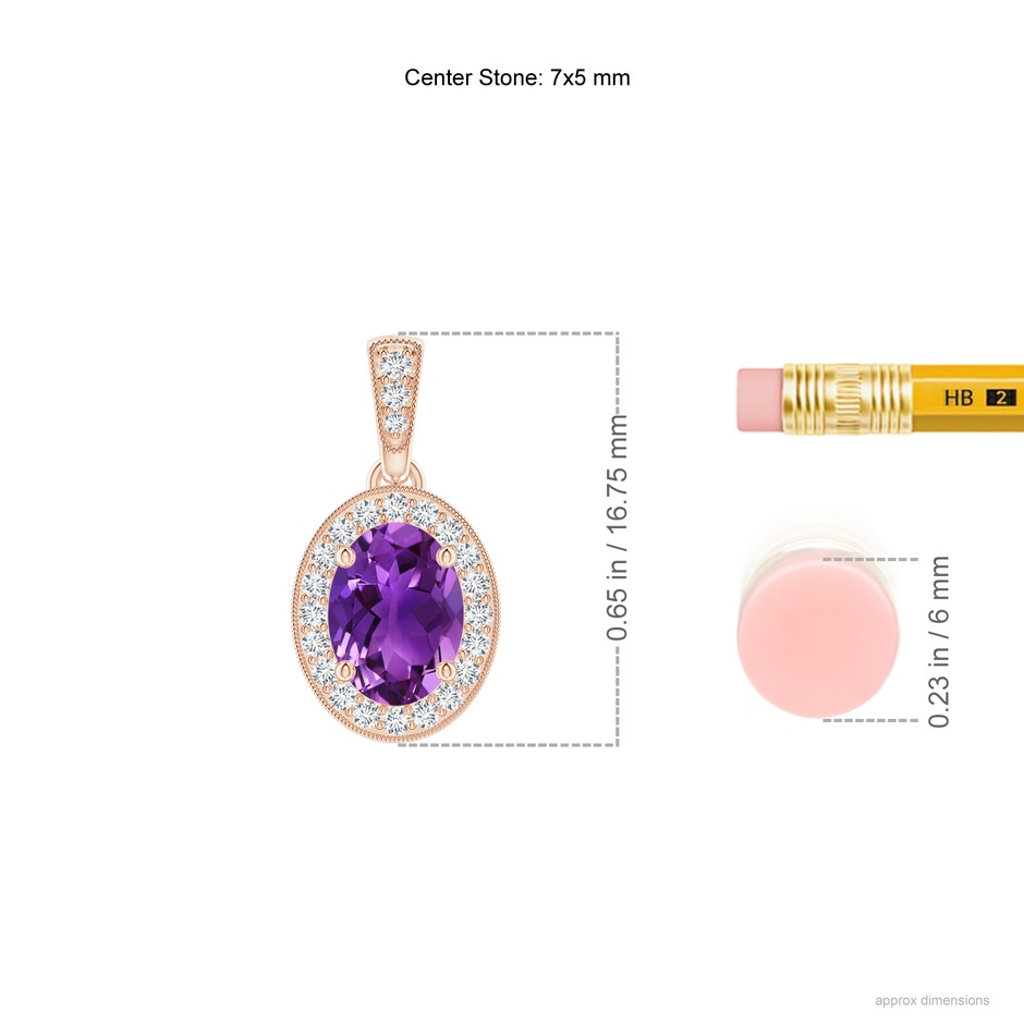 7x5mm AAAA Vintage Style Oval Amethyst Pendant with Diamond Halo in Rose Gold product image