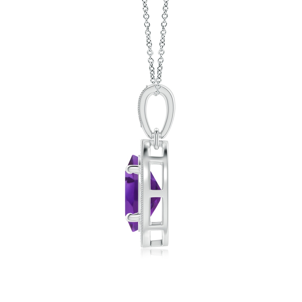 8x6mm AAA Vintage Style Oval Amethyst Pendant with Diamond Halo in White Gold Product Image