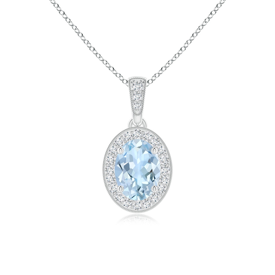 7x5mm AA Vintage Style Oval Aquamarine Pendant with Diamond Halo in P950 Platinum 