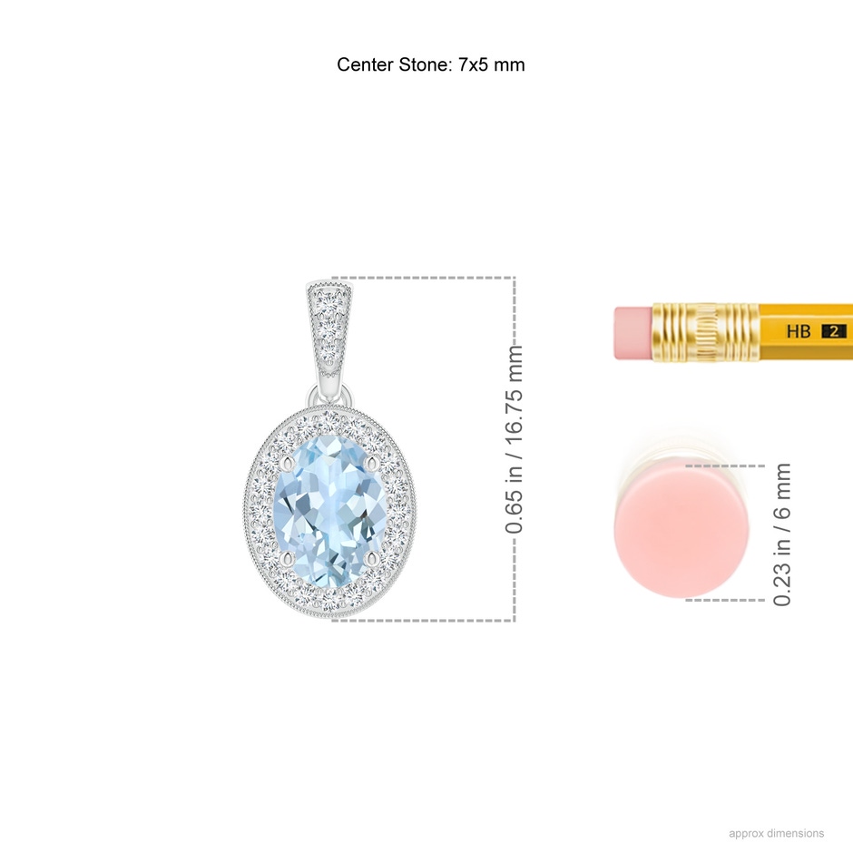 7x5mm AA Vintage Style Oval Aquamarine Pendant with Diamond Halo in P950 Platinum ruler