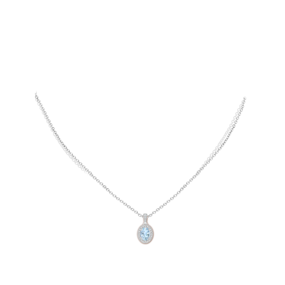 7x5mm AA Vintage Style Oval Aquamarine Pendant with Diamond Halo in P950 Platinum pen