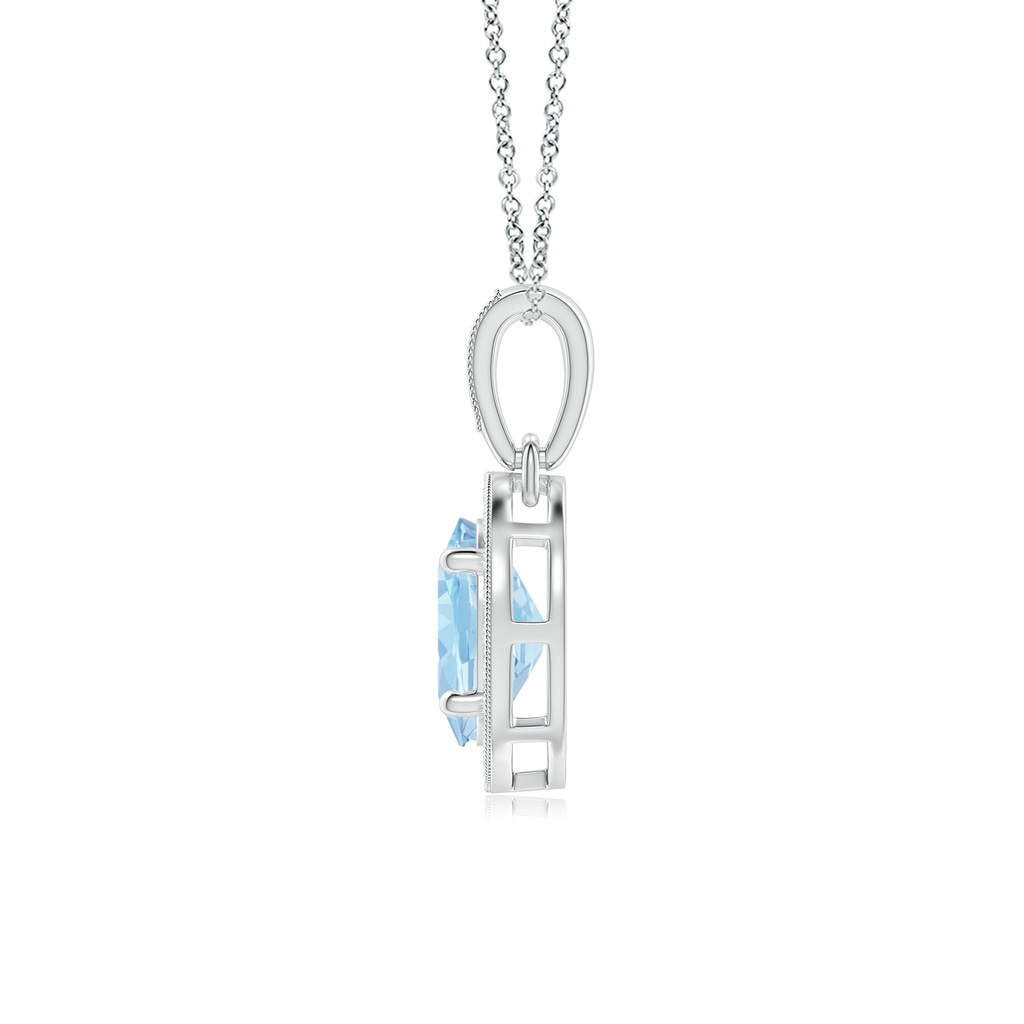 7x5mm AAA Vintage Style Oval Aquamarine Pendant with Diamond Halo in White Gold - side 199